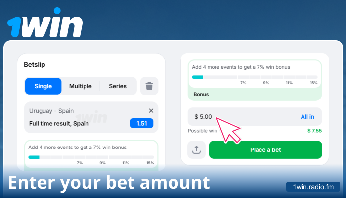 Enter your 1win World Cup bet amount