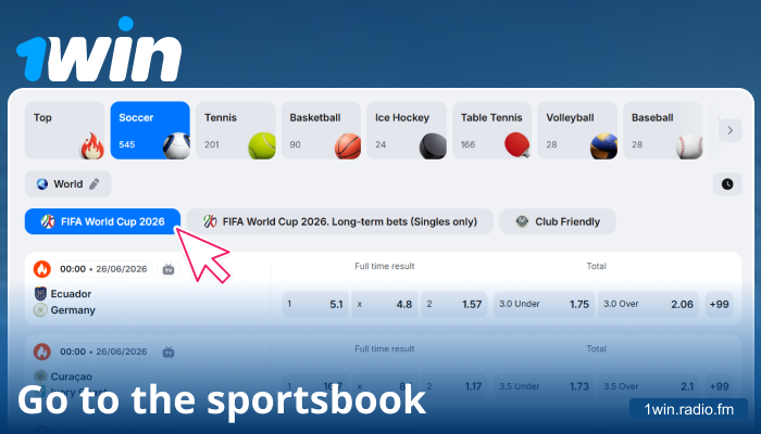 Go to the 1win World Cup section