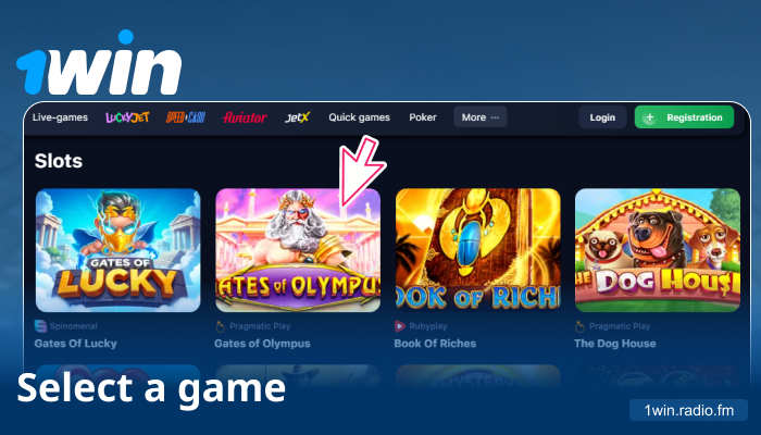 Click a slot to start the game at 1win