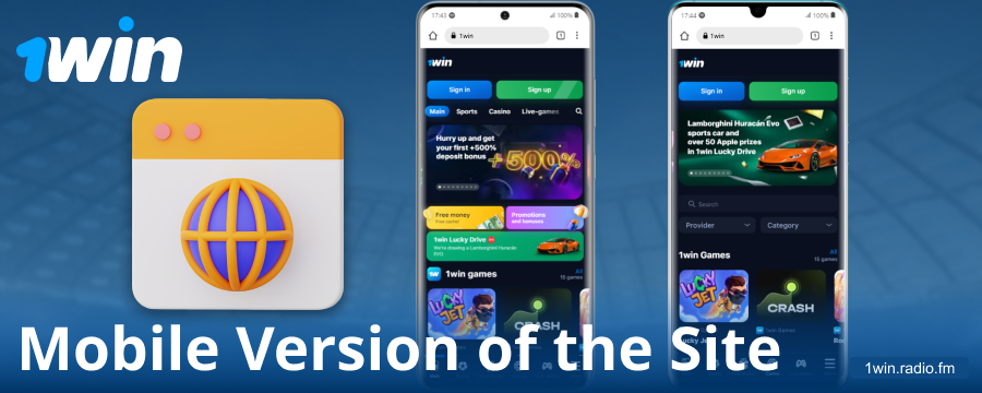 Browser version of the 1Win mobile website