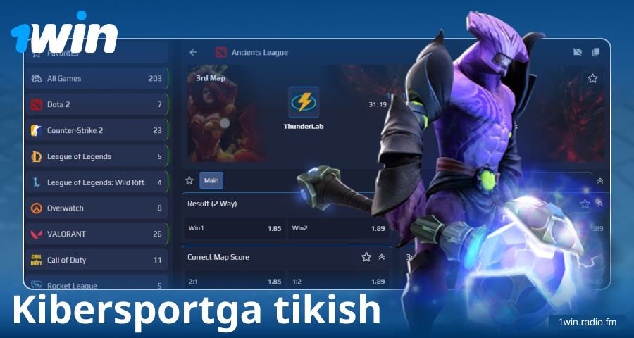 O‘zbekistonlik bettorlar uchun e-sport tikish 1Win