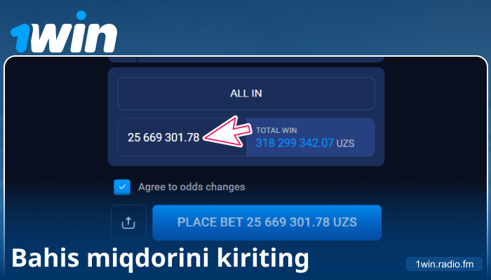 1Win O‘zbekistonda tikish summasini kiriting