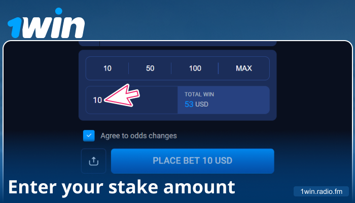 Enter your bet amount on 1Win