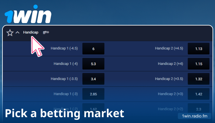 Choose a betting market on 1Win