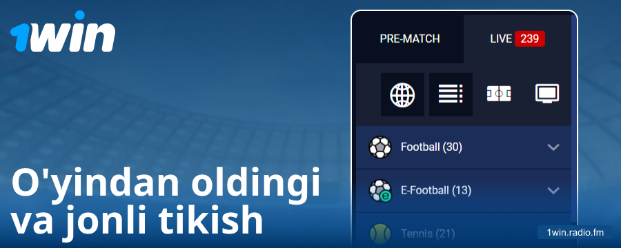 1Win UZ saytidagi musobaqa turlari