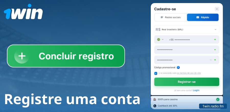 Criar uma conta no site 1Win Brasil