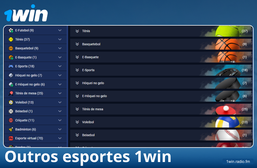 Tipos de esportes disponíveis no 1Win Brasil