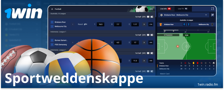 Wed op sport by die 1Win aanlyn bookmaker