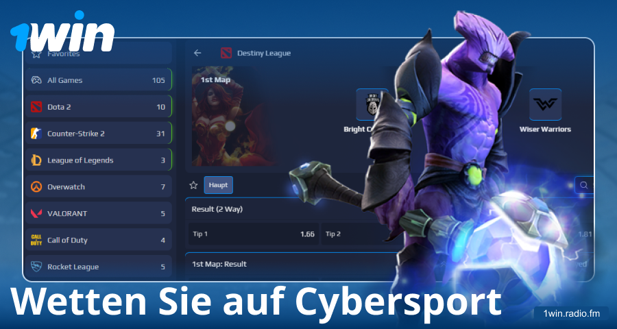 E-Sport-Wetten für deutsche Wettende bei 1Win