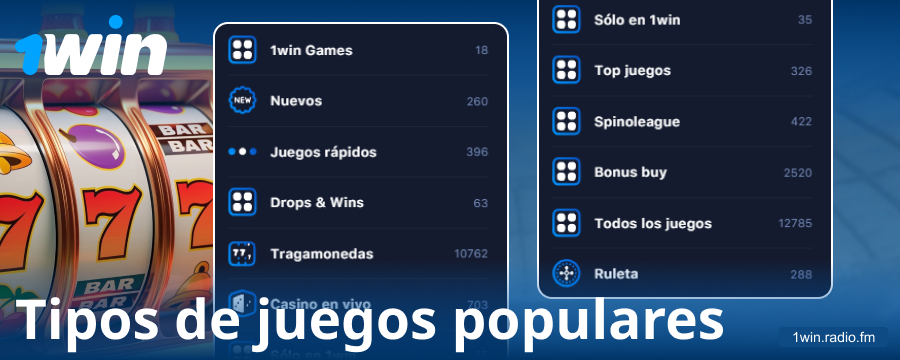 Tipos de juegos en el casino online 1Win España