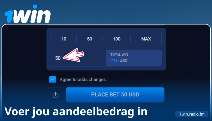 Voer jou weddensbedrag in op 1Win