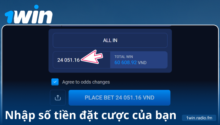 Nhập số tiền cược tại 1Win Việt Nam
