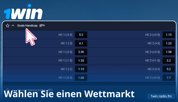 Wählen Sie einen Wettmarkt bei 1Win DE
