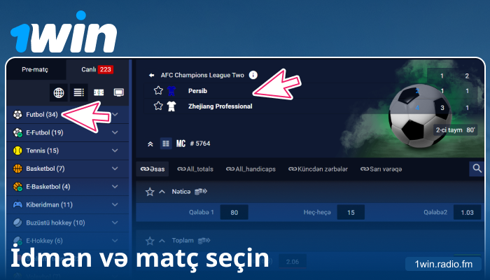 1Win AZ-da idman tədbiri seçin