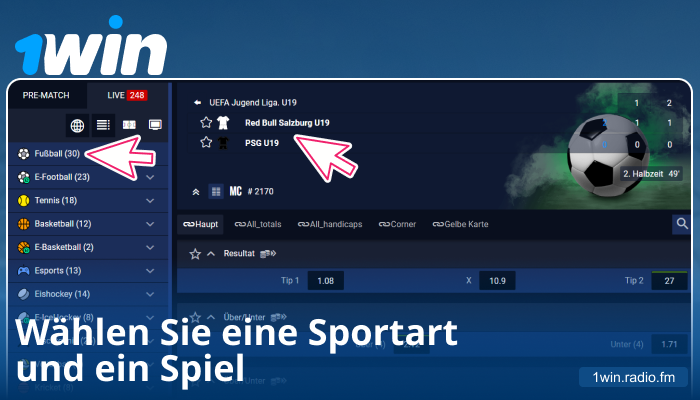 Wählen Sie ein Sportereignis bei 1Win DE