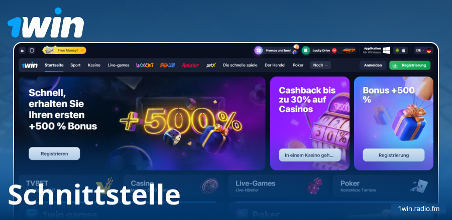 Visuelles Erscheinungsbild der 1Win-Website für Deutsche