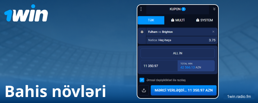 1Win Azərbaycanda mövcud mərc növləri