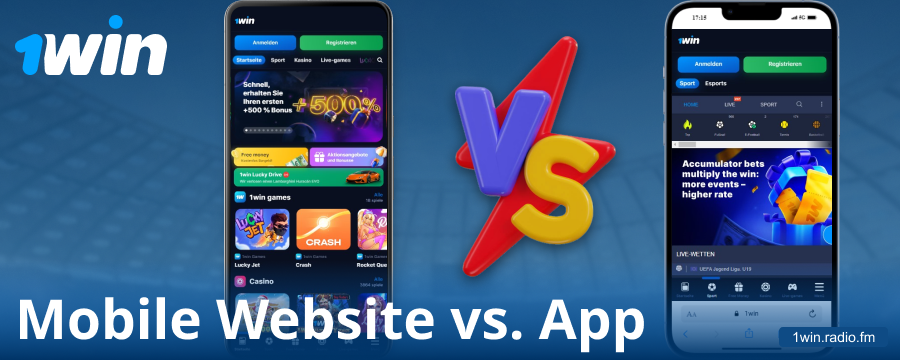 Vergleich zwischen der App und dem Browser 1Win DE