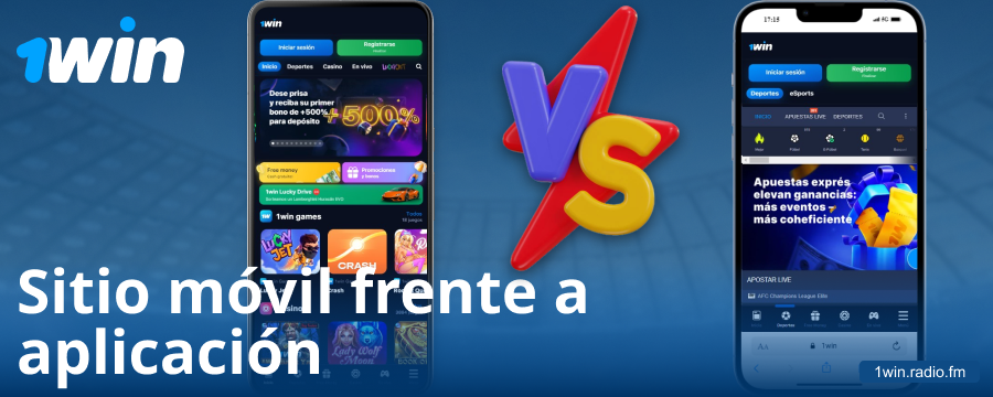 Comparación entre la aplicación y el navegador de 1Win ES